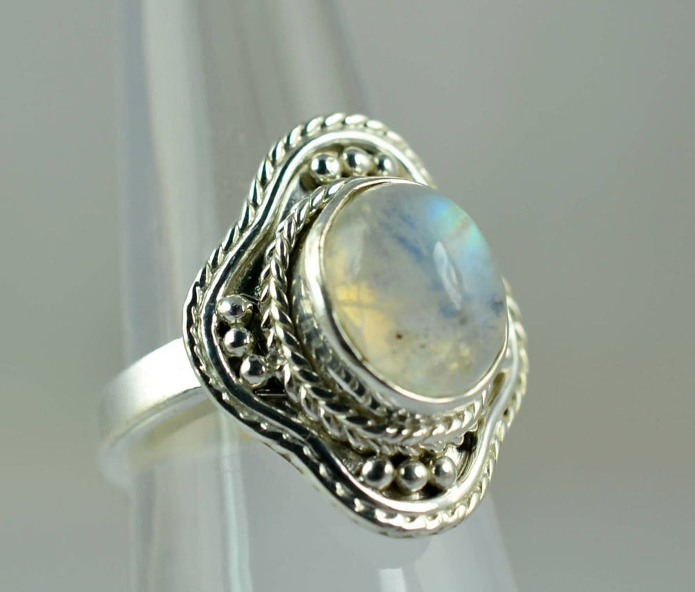 Rainbow Moonstone Silver Ring 925 Sterling Handmade Jewelry Nickel Free - By Navyacraft