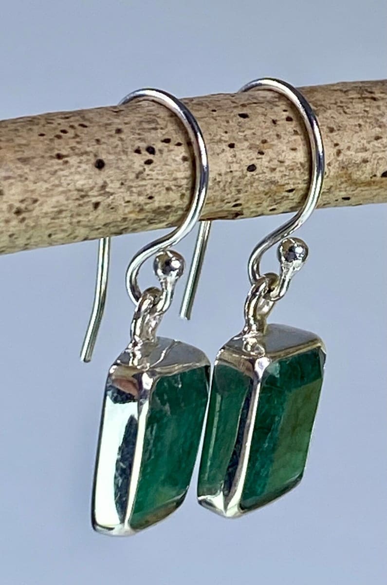 Raw Emerald 925 Sterling Silver Dangle Handmade Earrings For Women - By Inishacreation