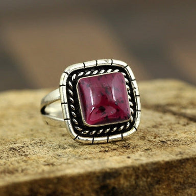 Red Garnet 925 Sterling Silver Cushion Handmade Womens Ring - By Advait Craft