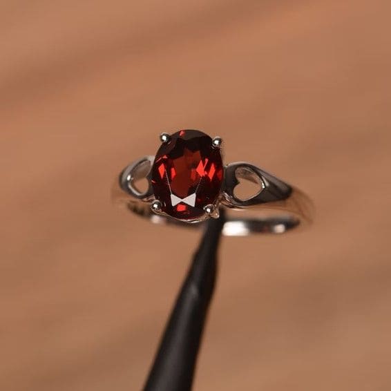 Red Garnet 925 Sterling Silver Handmade Ring - By Advait Craft