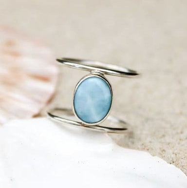 Natural Larimar 925 Sterling Silver Handmade Ring - By Aayesha Craft