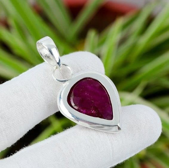 Indian Red Ruby Gemstone 925 Sterling Silver Handmade Pendant - By Aayesha Craft