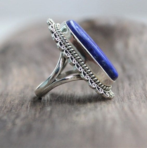 Lapis Lazuli Blue Gemstone Handmade 925 Sterling Silver Ring - By Aayesha Craft