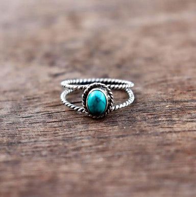Turquoise Gemstone Handmade Women 925 Sterling Silver Statement December Birthstone Rope Band Ring - By Aayesha Craft