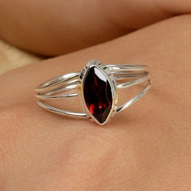 Genuine Red Garnet Marquise Healing 925 Sterling Silver Ring - By Aayesha Craft