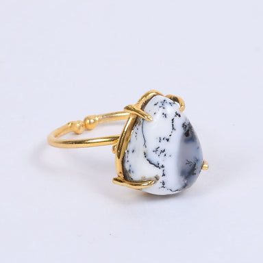 18k Gold Plated Dendritic Opal Gemstone Designer Ring - by Bhagat Jewels
