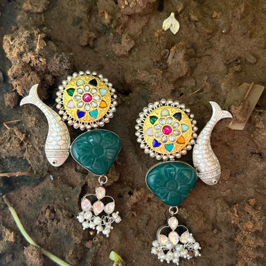 18k Gold Plated Earring\\925 Antique Silver Earring with Fish Desigen Beautifully Handmade - by Vidita Jewels
