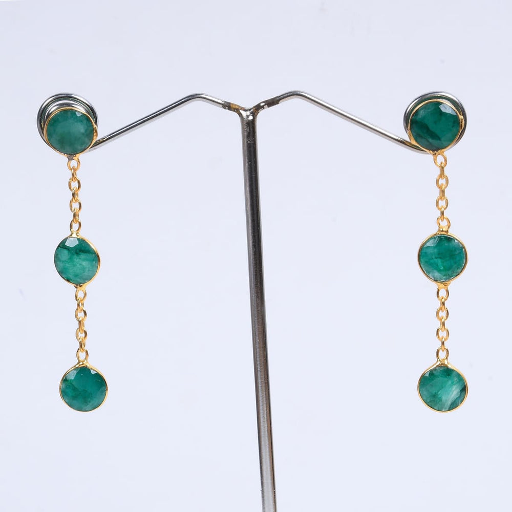 18k Gold Plated Green Corundum Gemstone Party Wear Dangle Earrings - by Bhagat Jewels