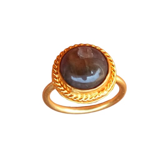 rings 18K Gold Plated Natural Labradorite Gemstone Ring - by Krti Handicrafts