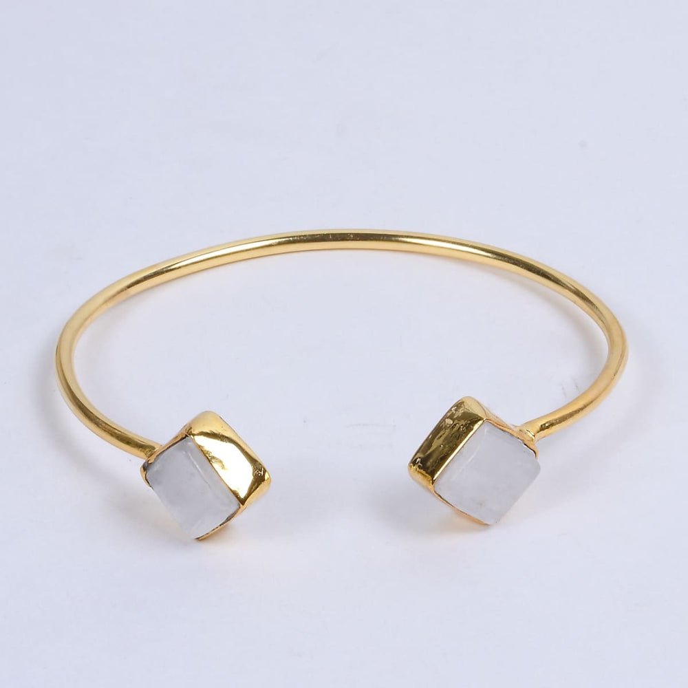 18k Gold Plated Natural Selenite Gemstone Stackable Bangle - by Bhagat Jewels
