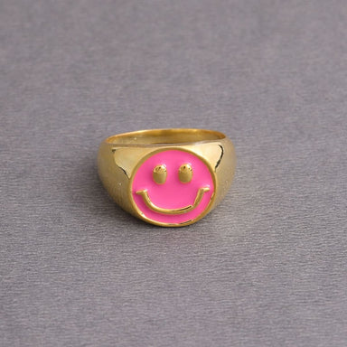 18k Gold Plated Pink Enamel Smile Signet Ring - by Bhagat Jewels