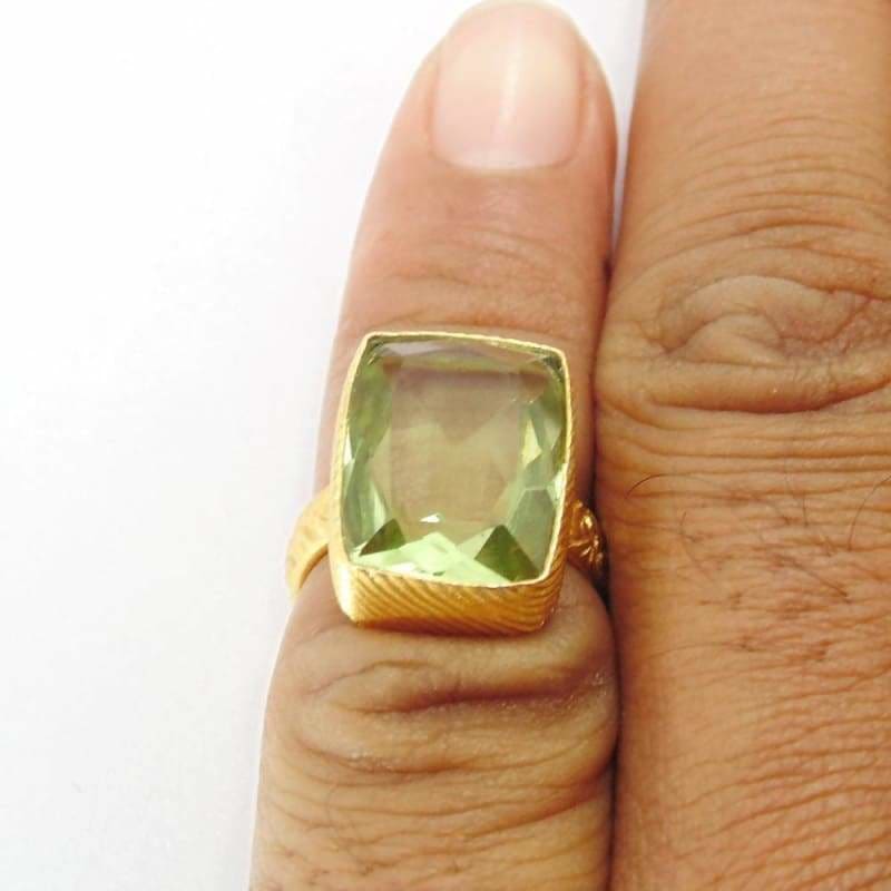 18K Gold Vermeil Ring - Green Amethyst Ring - Princess Cut Ring - Stacking Ring - Natural Stone Ring - Minimalist Gold Ring - Wedding Ring -