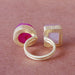 18K Matte Gold Plated Pink Druzy And Rose Quartz Dual Gemstone Fashion Ring - by Bhagat Jewels
