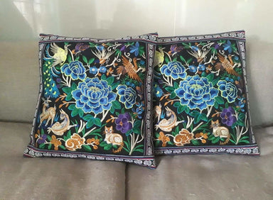 2 Hmong Thai Embroidered Hobo Boho Cushion Pillow Covers - by lannathaicreations