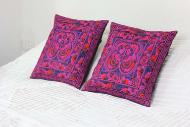 2 Hmong Thai Embroidered Hobo Boho Cushion Pillow Covers - by lannathaicreations
