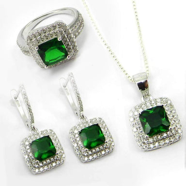 3 Pcs Green Zircon and White CZ 925 Sterling Silver Designer Jewelry Set