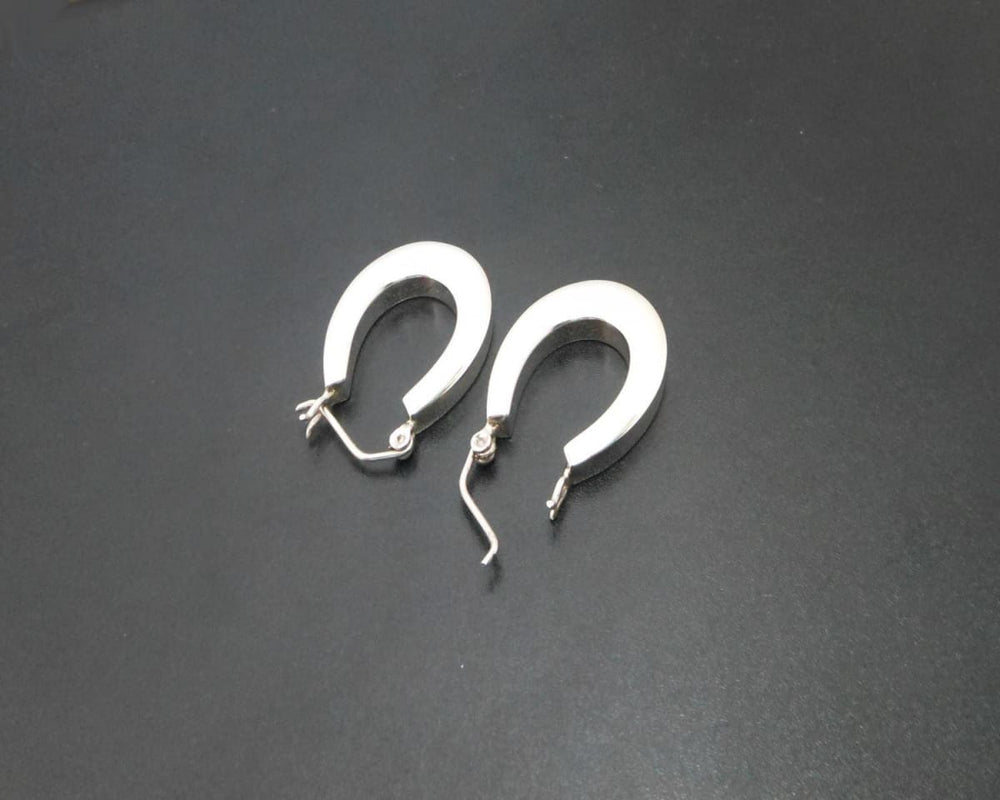 Earrings 3D Horseshoe Hoop 925 Sterling Silver Flat 27mm - by Sup