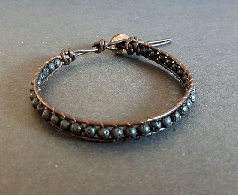 4 Mm Black Lava Stone Hippie Leather Wrap Bracelet Anklet Beaded Women Unisex Bracelet,men - by Bymemade
