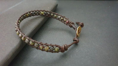 4 Mm Dargon Blood Stone Woven Brown Leather Bracelet Anklet - By Bymemade