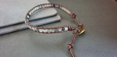 4 mm Fluoride Leather Wrap Bracelet Anklet Beaded Women Unisex Bracelet,Men - by Bymemade
