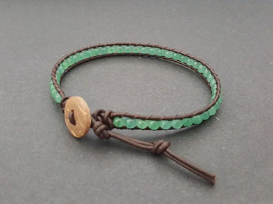 4 Mm Green Jade Leather Wrap Bracelet Anklet Beaded Women Unisex Bracelet,men - By Bymemade