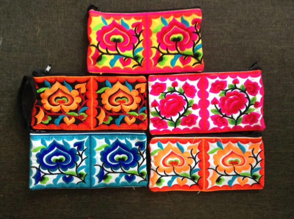 wallets 5 Mix colors Hmong Wristlet Clutch Hippie Style Ethnic Thai Boho Medium Small Size Embroidered Purses - by lannathaicreations