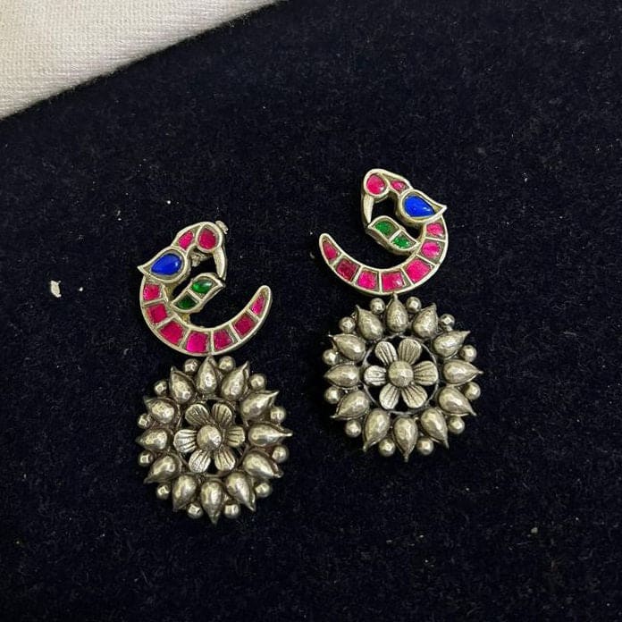 925 Antique Silver Earring\\ Multi Stone Earring\\traditional Sterling Handmade Earring - by Vidita Jewels