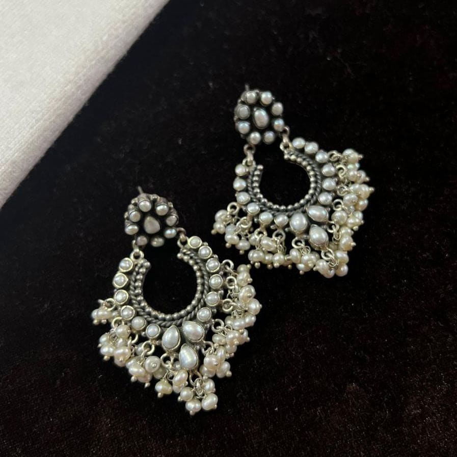 925 Antique Silver Stud Earring with White Pearl Stone Earring\\ Traditional Handmade for Woman - by Vidita Jewels