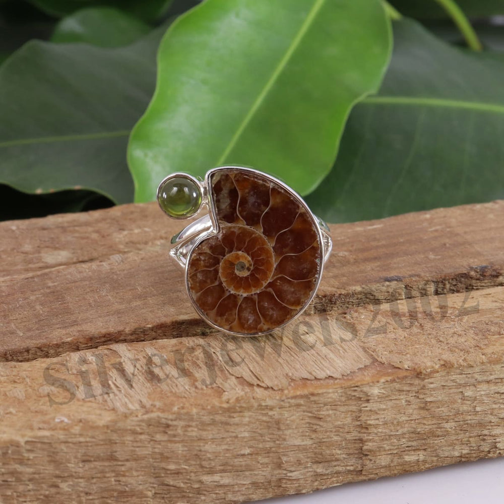 rings 925 Sterling Silver Ammonite Ring Handmade Fossil Madagascar Idocrase Ring. - 5 by Rajtarang
