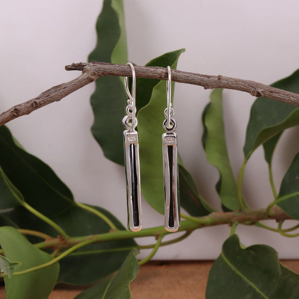 earrings 925 Sterling Silver Black Tourmaline Earring Handmade Long Pencil Peridot Gemstone Natural Crystal - by Rajtarang