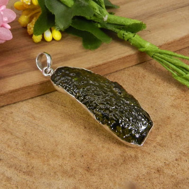 925 Sterling Silver Chinese Moldavite Handcrafted Bezel Set Pendant Jewelry - By Nehal