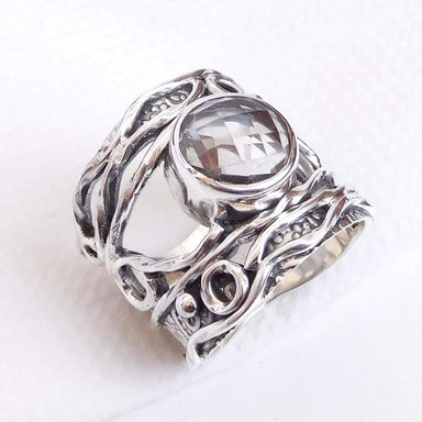 925 Sterling Silver Clear quartz Ring Rock Crystal Quartz Handmade Ring-D046