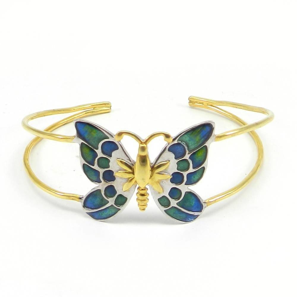 Bracelets 925 Sterling Silver Enamel Blue Butterfly Shape Adjustable Bracelet Jewelry