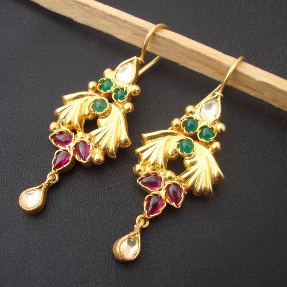earrings 925 Sterling Silver Gemstone Green Onyx And Pink Hydro Quartz Gold Plating Dangle Hook Earring For Women Girl Free Shipping - by 