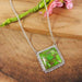 Necklaces 925 Sterling Silver Green Copper Turquoise Long Chain Necklace - Square Stone - Handmade Jewelry