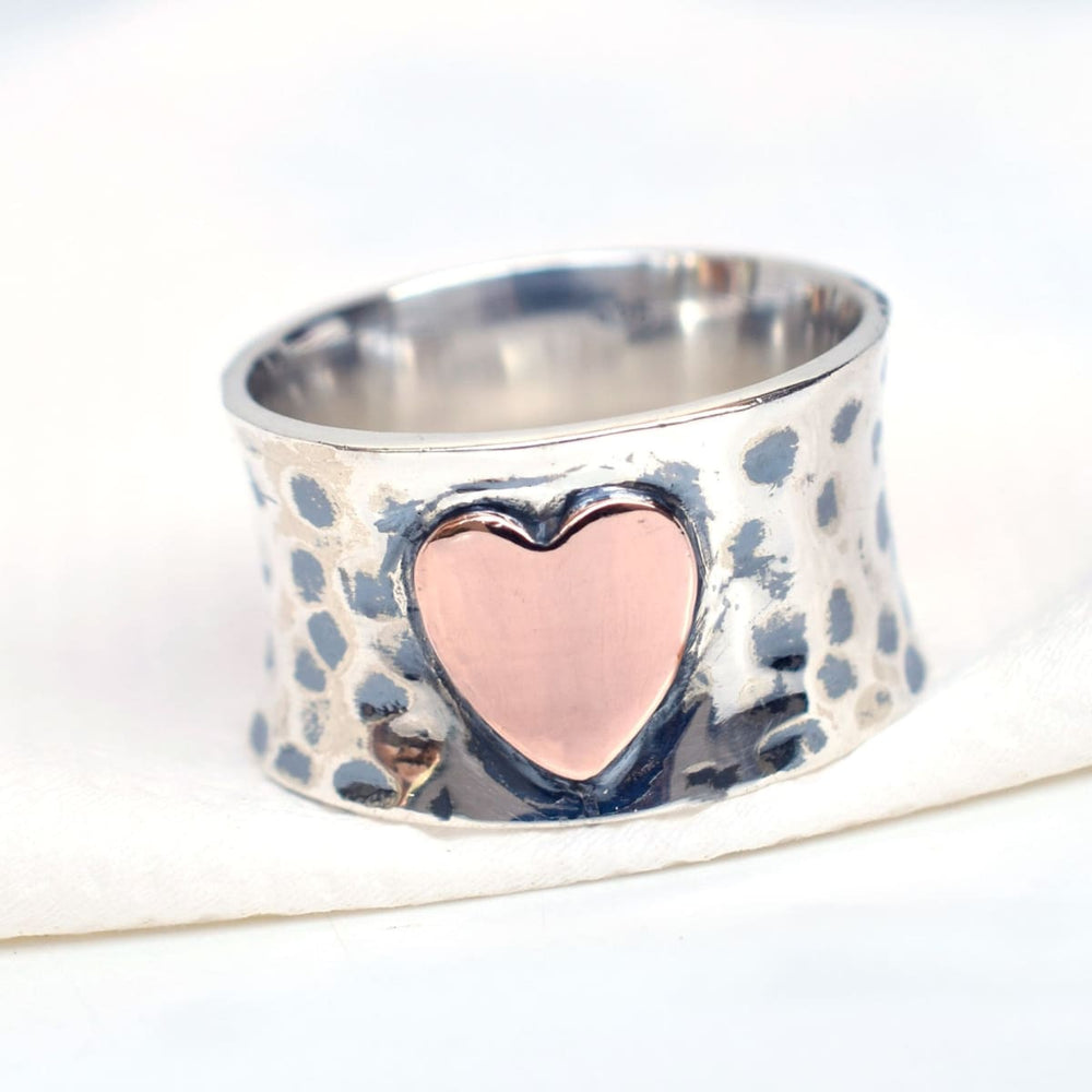 925 Sterling Silver Heart Ring Rose Copper Unique Handmade Jewelry - by Adorable Craft