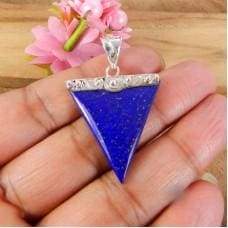 Necklaces 925 Sterling Silver Lapis Lazuli Triangle Bezel Set Pendant Jewelry
