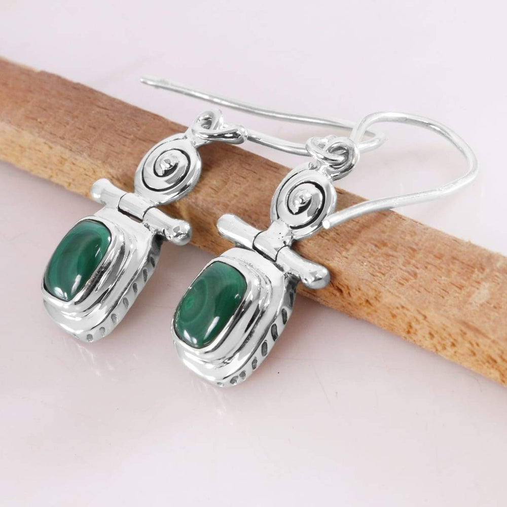 925 Sterling Silver Malachite Earring Vintage Style Gemstone Genuine Green Handmade Boho Women’s Dangler