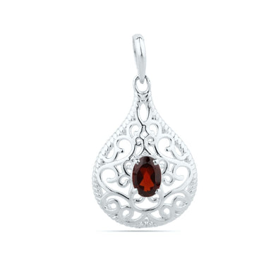 925 Sterling Silver - Natural Garnet Pendant - Jewelry - January Birthstone - Gemstone - 5 X 7 Oval Cut
