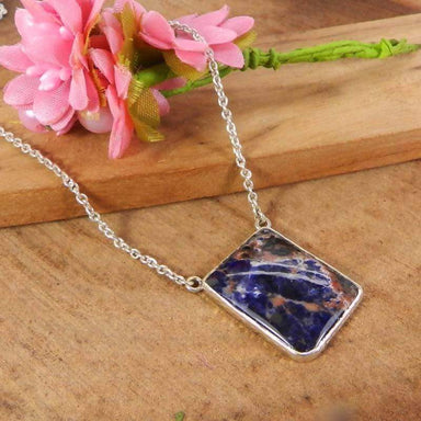 Necklaces 925 Sterling Silver Natural Pietersite Jasper Long Chain Pendant Necklace - Jewelry - Handmade