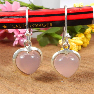 Earrings 925 Sterling Silver Pink Rose Quartz Heart Shape Bezel Earring Jewelry