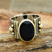 925 Sterling Silver Ring Black Onyx and Pearl Two Tone Wide Textured Handmade Jewelry - by Inishacreation