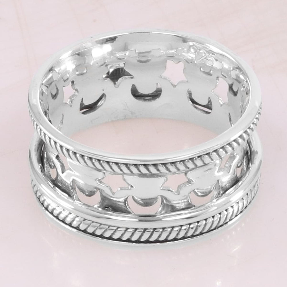 rings 925 Sterling Silver Ring Energy Spinner Meditation Flower Textured Handmade For Men’s - by Rajtarang
