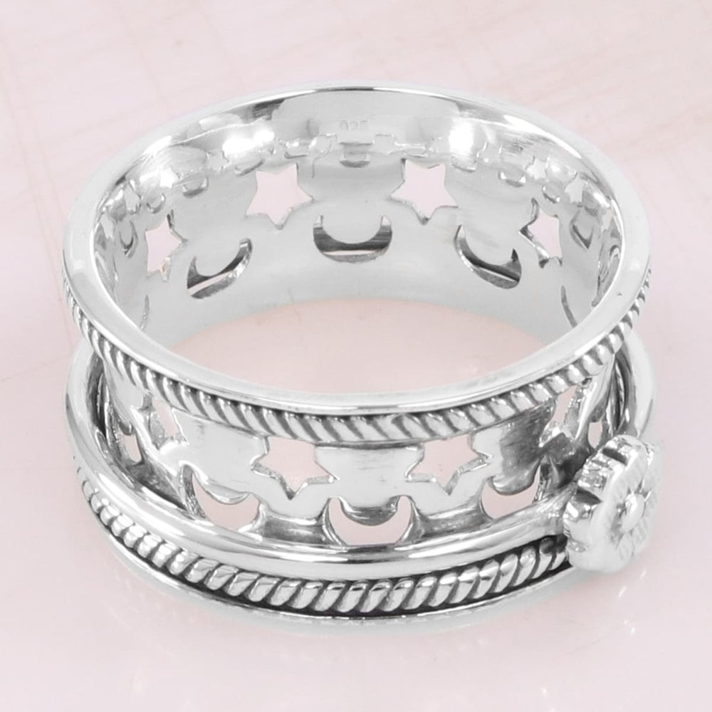 rings 925 Sterling Silver Ring Energy Spinner Meditation Flower Textured Handmade For Men’s - by Rajtarang