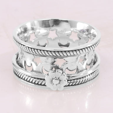 rings 925 Sterling Silver Ring Energy Spinner Meditation Flower Textured Handmade For Men’s - 7 by Rajtarang