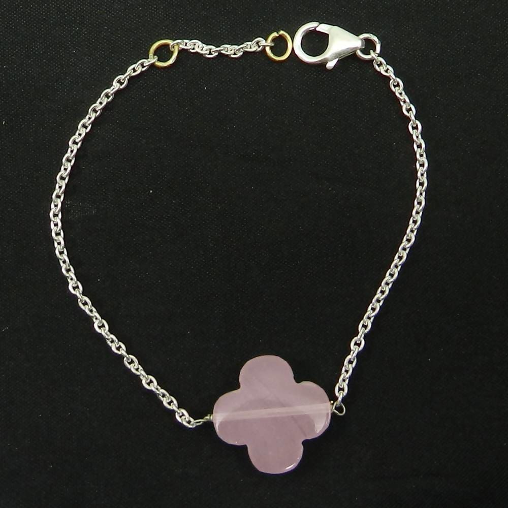 Bracelets 925 Sterling Silver Rose Chalcedony Clover Shape 7 Link Chain Bracelet Jewelry