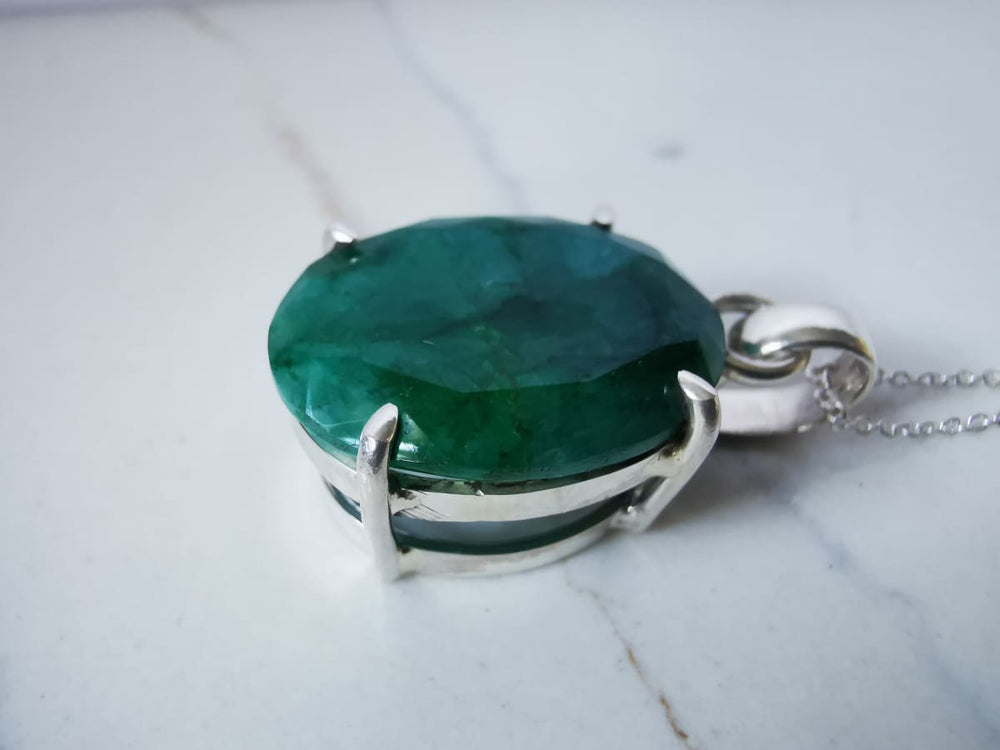 Awesome Natural Indian Emerald Gemstone Pendant Birthstone 925 Sterling Silver Nickel Free Handmade Jewelry - By Zone
