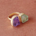 Absolutely 18K Matte Gold Vermeil Amethyst And Green Fluorite Gemstone Valentine Gift Ring - by Bhagat Jewels