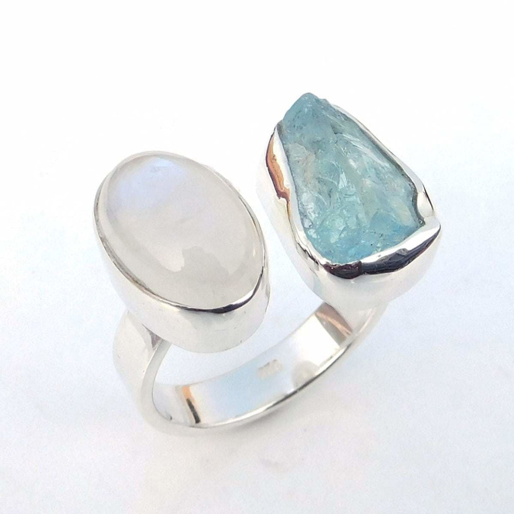 rings Adjustable Ring 925 Sterling silver Aquamarine & Moonstone Ring-D016 - by Adorable Craft