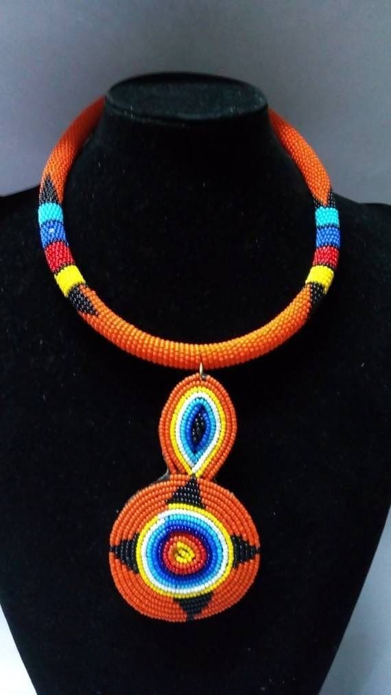 African Beaded Necklace And Pendant Beaded Zulu Jewelry Maasai - By Naruki Crafts